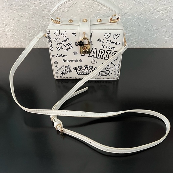NEW POP ART CUSTOM WHITE PARIS THEME SAM FOREVER CROSSBODY BAG. - Picture 7 of 12